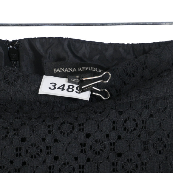 Banana Republic Black Pencil Mini Skirt Slit Womens Size 6 Lace Overlay Lined - Picture 4 of 8